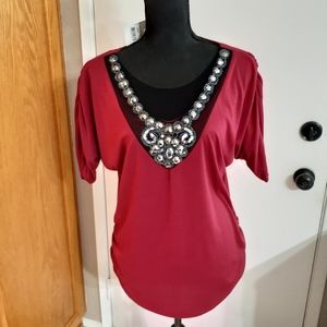 LILLY LOU Embellished Ruched Gathered Tunic Top